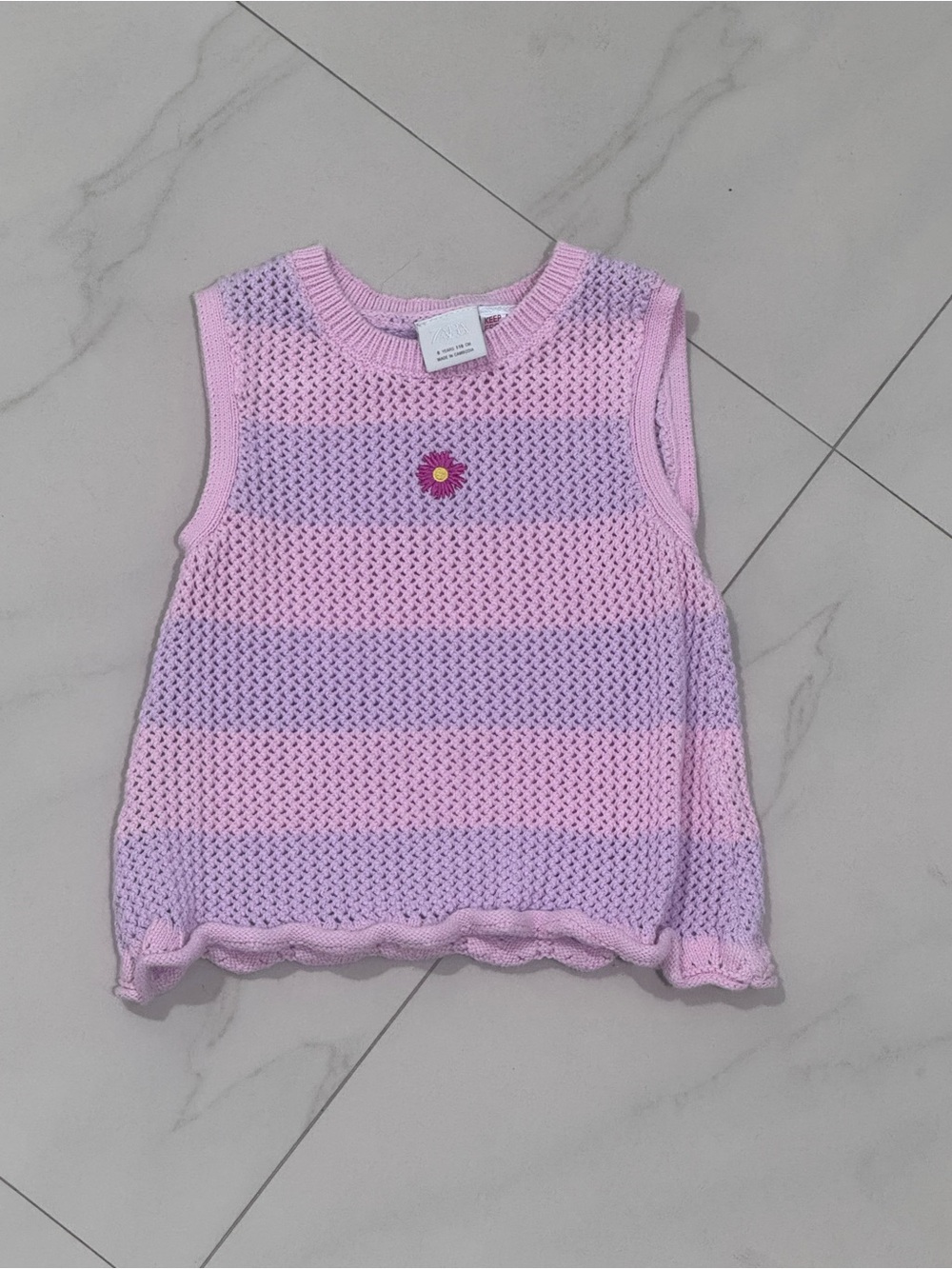 Zara Pink & Lavender Striped Knit Tank with Daisy Accent